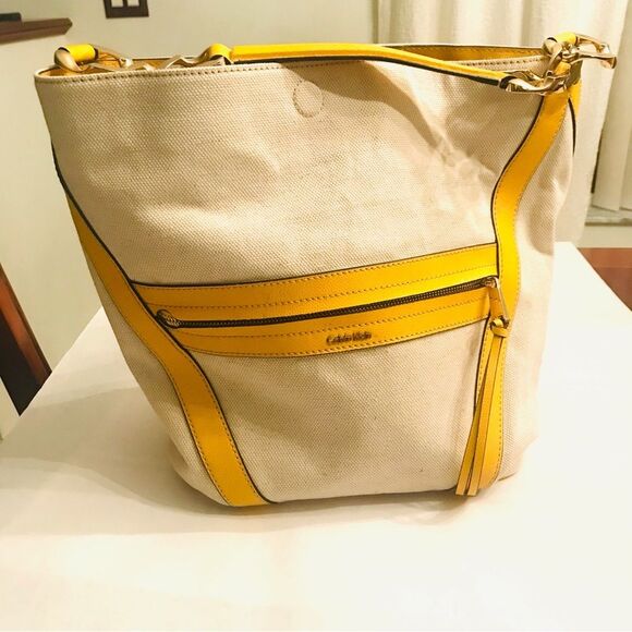 Calvin Klein Shoulder bag Summer Beach Resortwear Yellow chain pockets G… - Picture 1 of 11